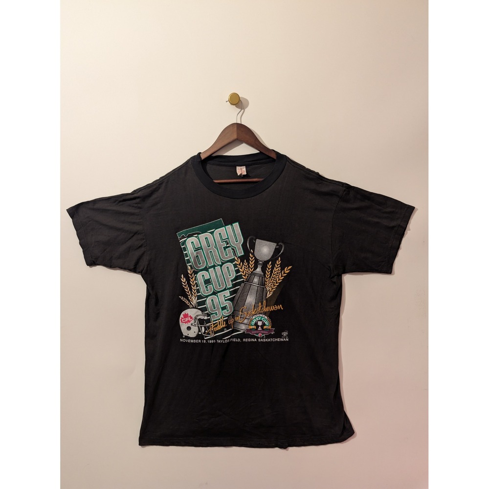 CFL T-Shirt Mens XL Black Excellent Vintage 1995 Grey Cup Saskatchewan Graphic